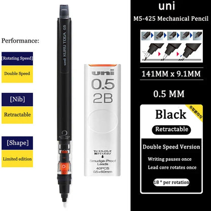 UNI KURU TOGA M5-452 Mechanical Pencil 0.5mm – Rotating Lead Automatic Pencil for Continuous Writing & Sketching