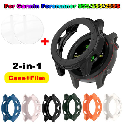TPU Case & Tempered Glass Screen Protector for Garmin Forerunner 255/255S/955 – Protective Bumper Cover