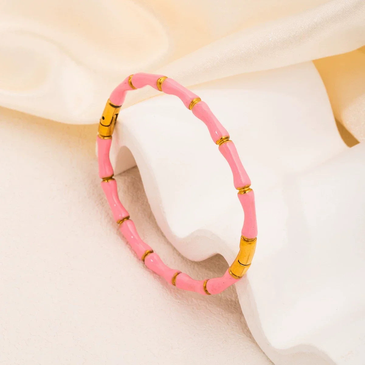 Women’s Fashion 18K Gold Plated Stainless Steel Bamboo Node Oil Drop Bracelet – Non-Fading Electroplated Jewelry Accessory