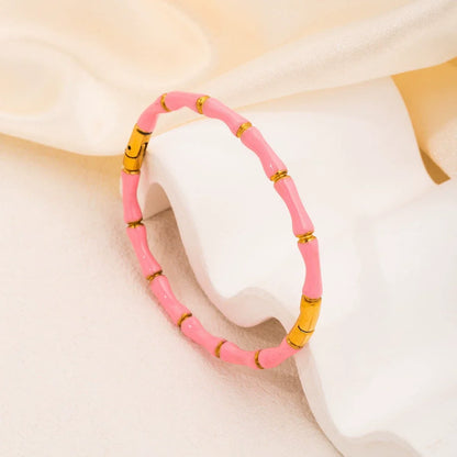Women’s Fashion 18K Gold Plated Stainless Steel Bamboo Node Oil Drop Bracelet – Non-Fading Electroplated Jewelry Accessory