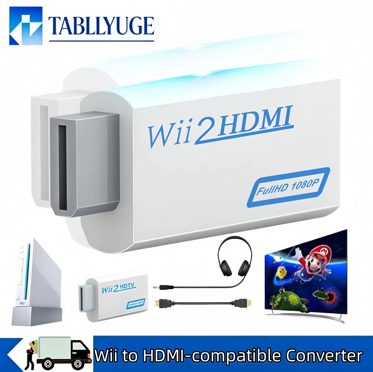 Wii HDMI Converter Adapter - 1080P Upscaling Video Converter with Audio Jack for Nintendo Wii Console