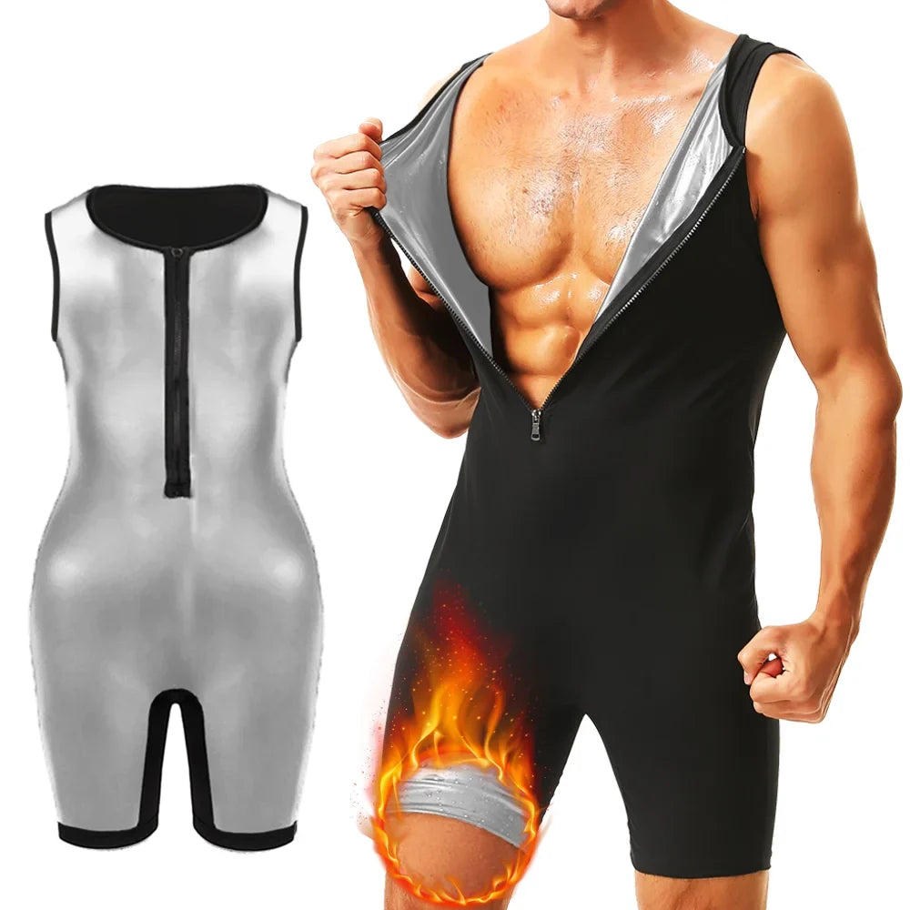 Men’s Sauna Sweat Bodysuit - Thermal Waist Trainer Body Shaper for Gym Fitness, Belly Control and Slimming Support