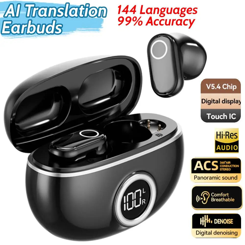 Wireless BT5.4 Translator Earbuds — Real-Time 144-Language Translation, 99% Accuracy, HIFI HD Voice with Touch Control