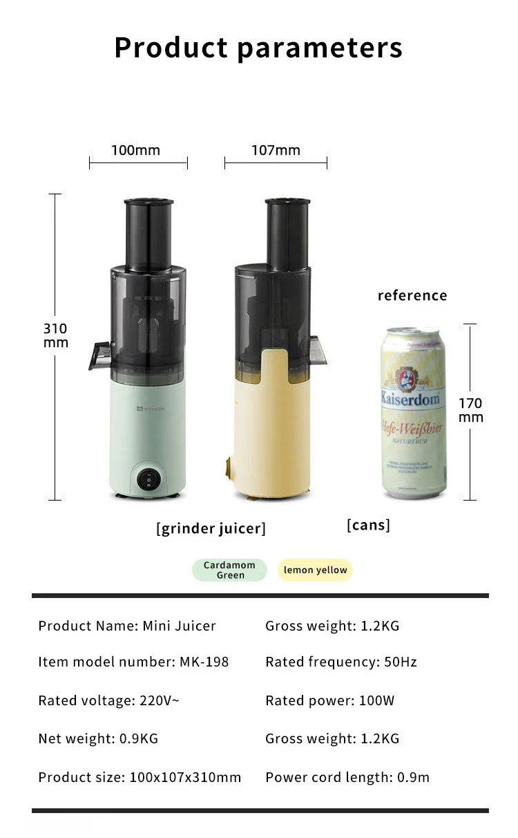 Mokkom Mini Slow Juicer — Full-Automatic Household Juicer with Residue Separation, Multifunctional Fruit & Vegetable Juicer