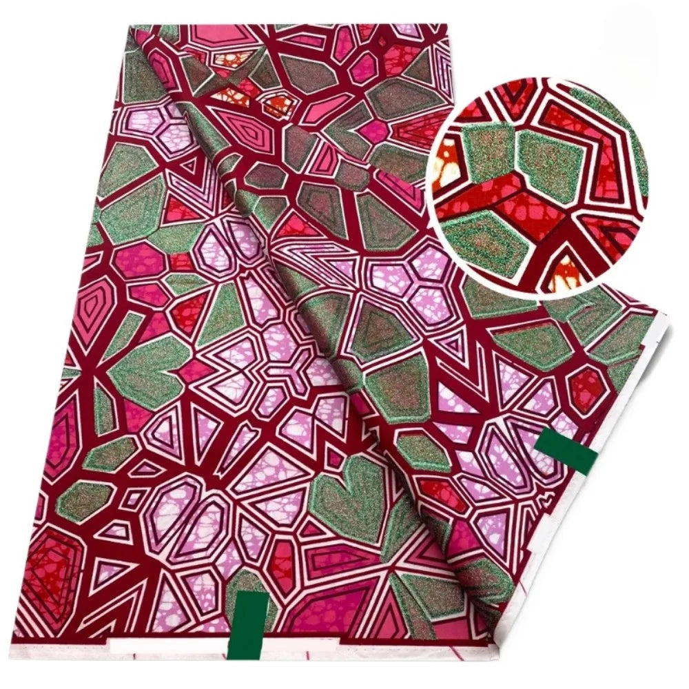 African Golden Glitter Wax Fabric - 6 Yards Ankara Batik Pagne Material for Sewing & Fashion Designs