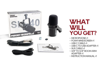 FDUCE SL40+ USB/XLR Dynamic Microphone Kit – Built-in Headset Output, Sound Insulation & Arm Stand for PC, PS5/4, Mixer
