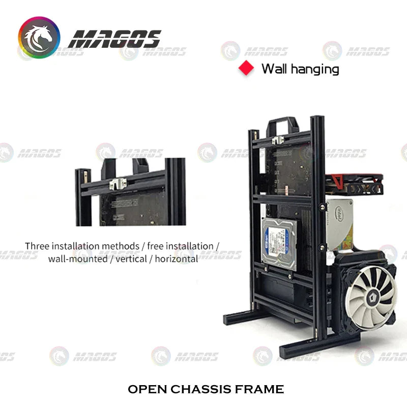Aluminum Open Frame PC Case – Supports ITX/MATX/ATX Motherboards, Vertical Gaming Cabinet for DIY & Water Cooling Builds