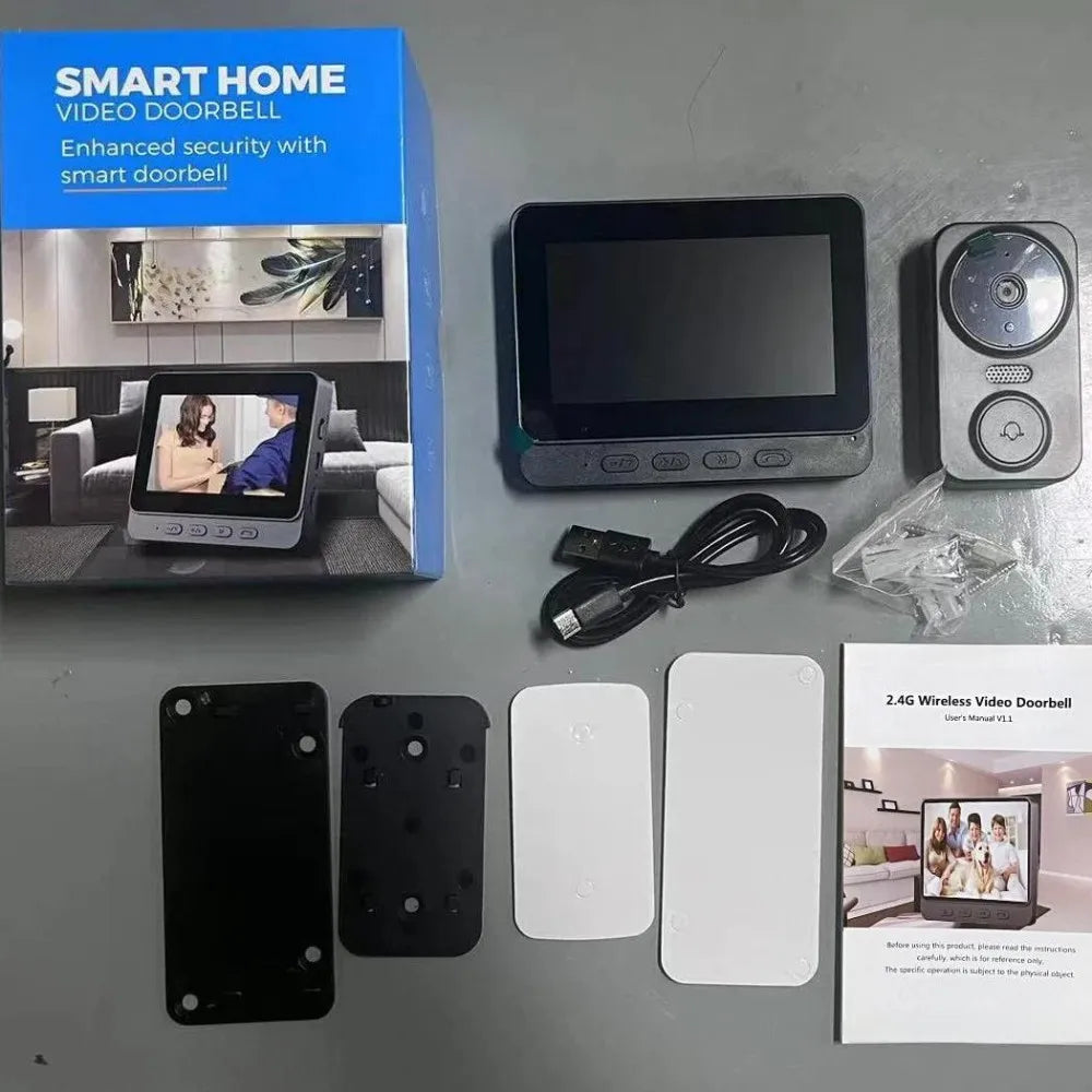 4.3" Wireless Video Doorbell — HD IPS Screen, 2.4G WiFi, Smart Intercom, Two-Way Talk, Night Vision
