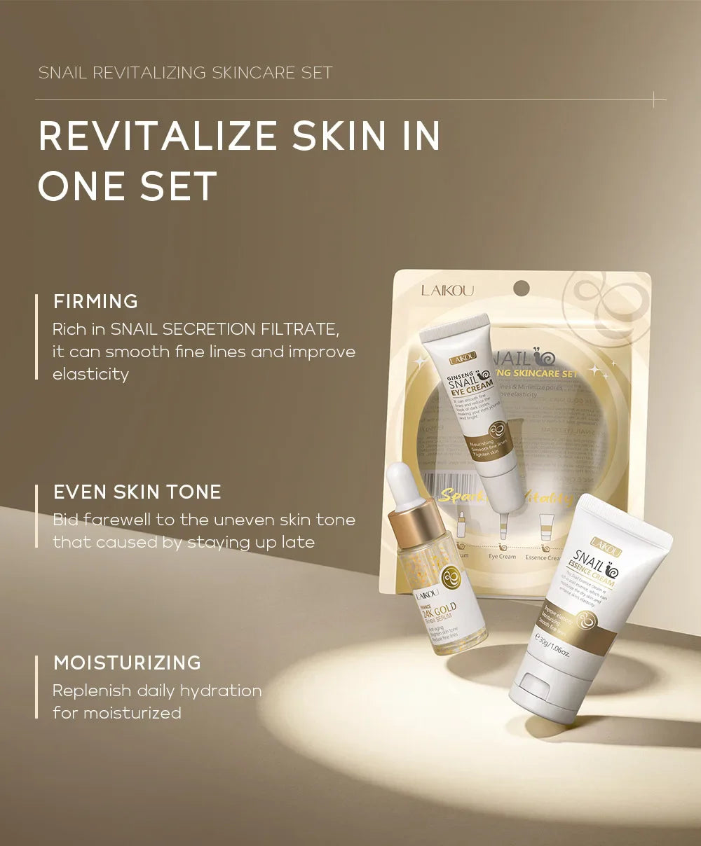 3pcs LAIKOU Vitamin C 24K Golden Sakura Skincare Set – Moisturizing Face Cream, Serum & Eye Cream