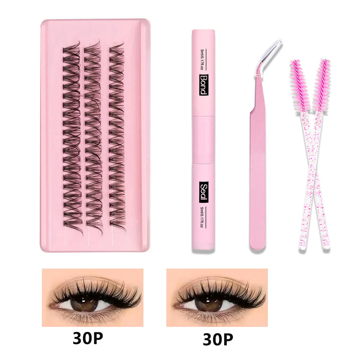 DIY Lash Clusters Kit – Wispy Natural C Curl Eyelash Extensions 8–16mm with Bond & Seal for Salon-Style Eyelash Makeup