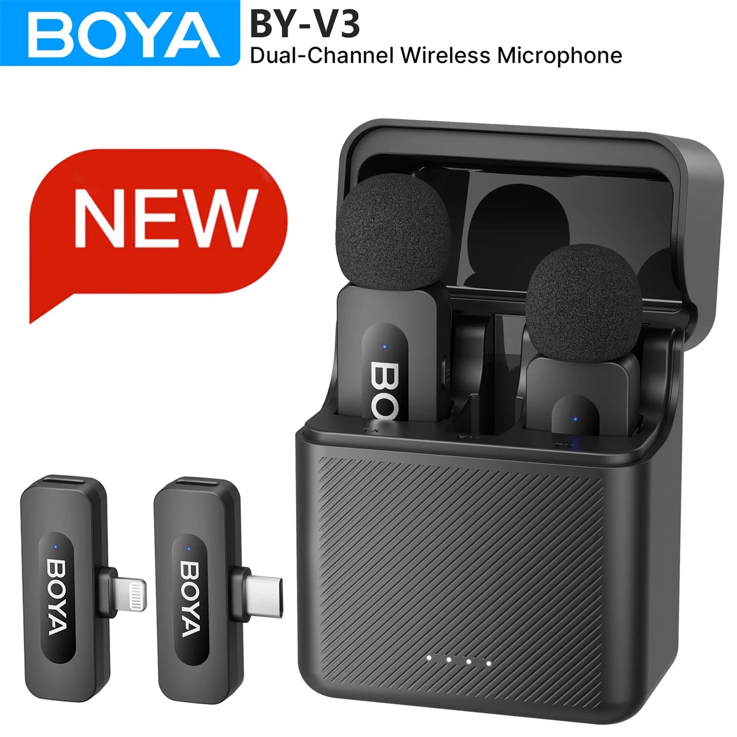 BOYA BY-V3 Wireless Lavalier Microphone – Lapel Mic for iPhone, iPad, Android, USB-C, Gaming, Video Recording & Streaming