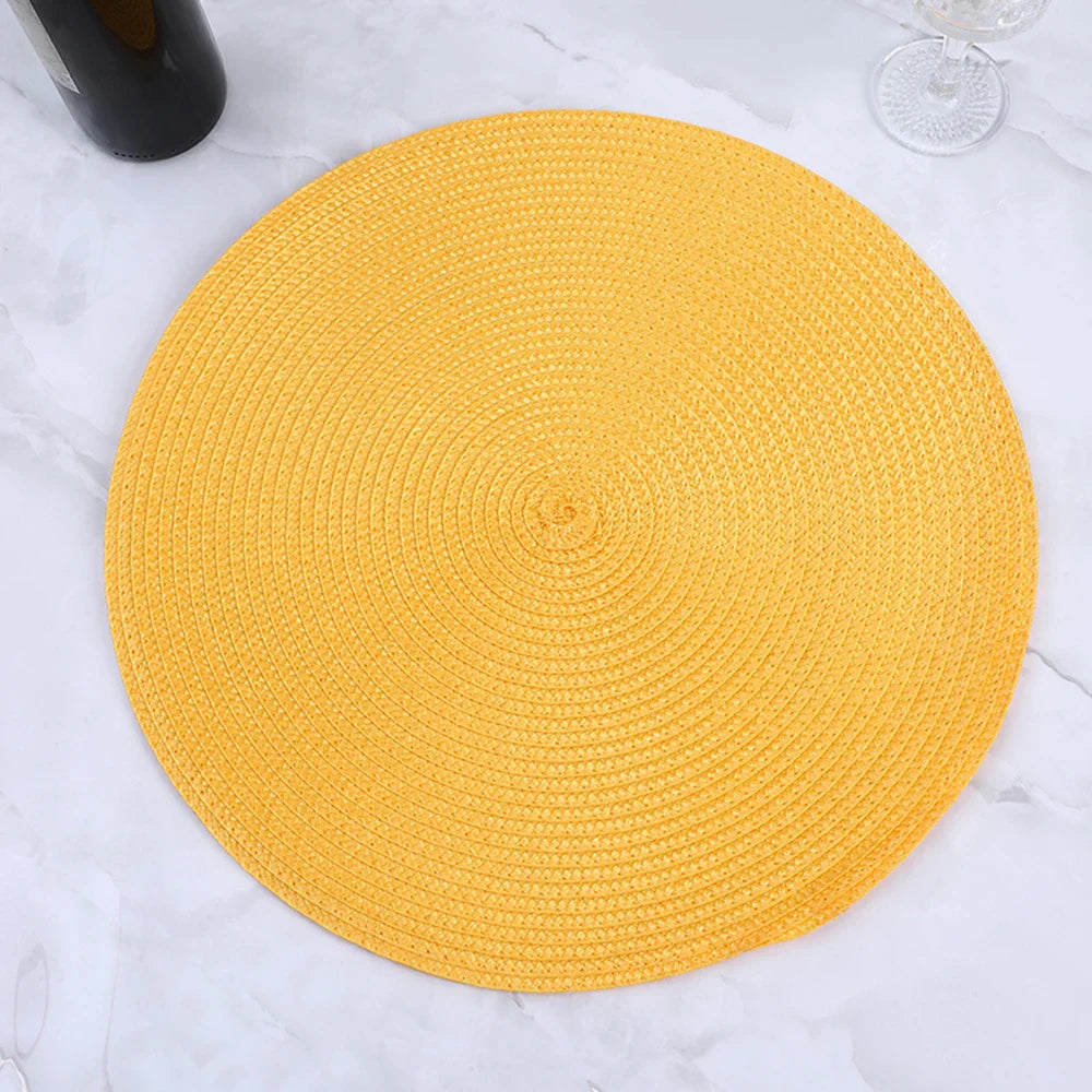 38cm Round Braided Tableware Mat – Washable, Anti-Slip, Heat-Resistant Dining Placemat and Drink Coaster for Home Decor
