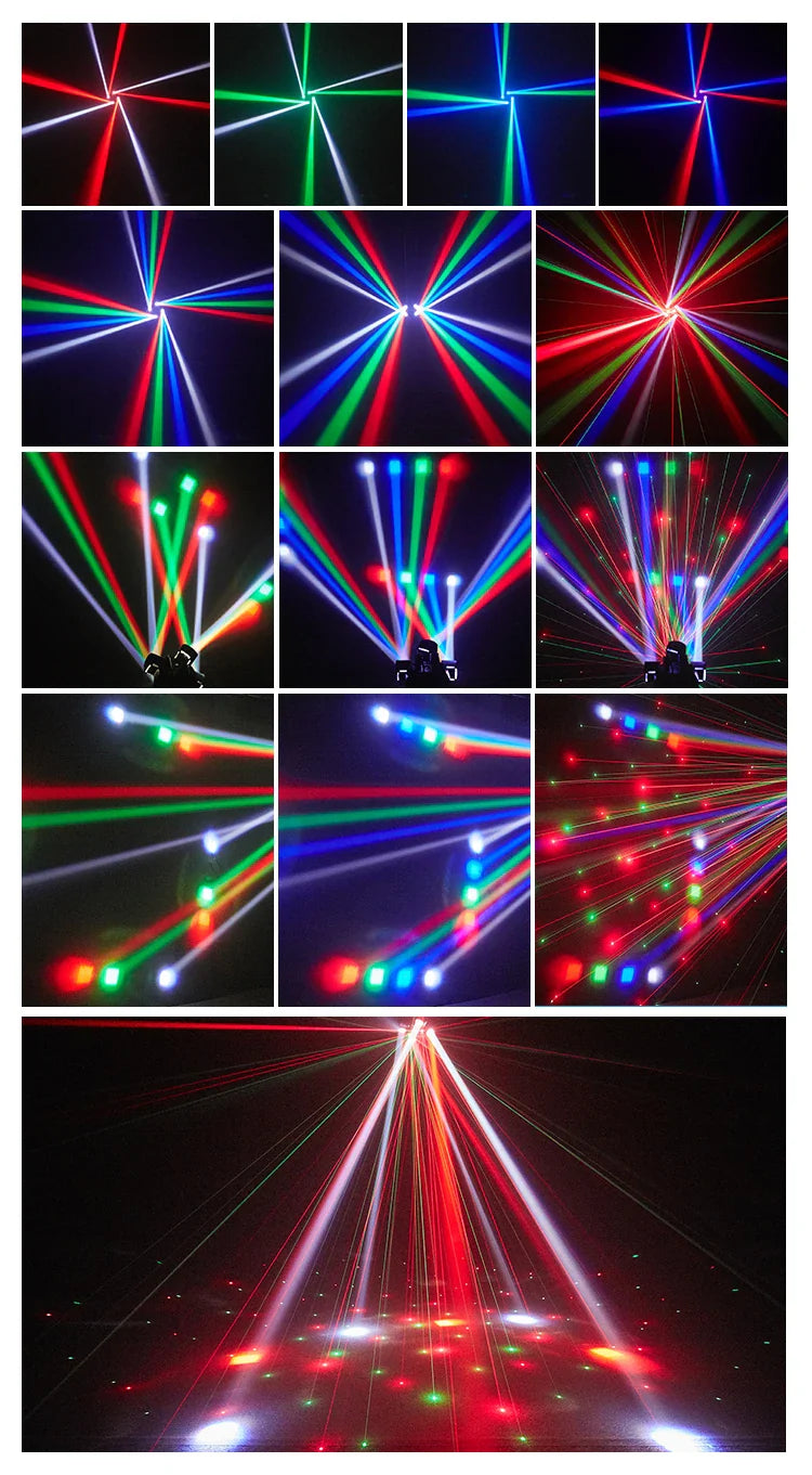 48W 4-Arm Mini Moving Head DJ Light – RGBW LED Disco Strobe with DMX512 for Party, Nightclub & Stage Effects