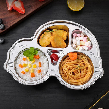 Kids Stainless Steel Dinner Plate - 304 Food Grade Cartoon Divided Plate for Breakfast, Meals, Home & Kindergarten Use