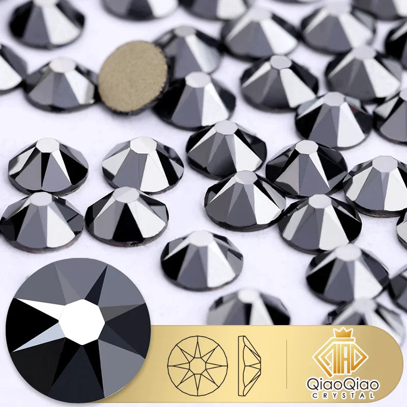 QIAO 2088 Crystal Nail Art Rhinestones — Flat Back Non-Hotfix Strass for DIY Nail Decorations (8 Big + 8 Small)
