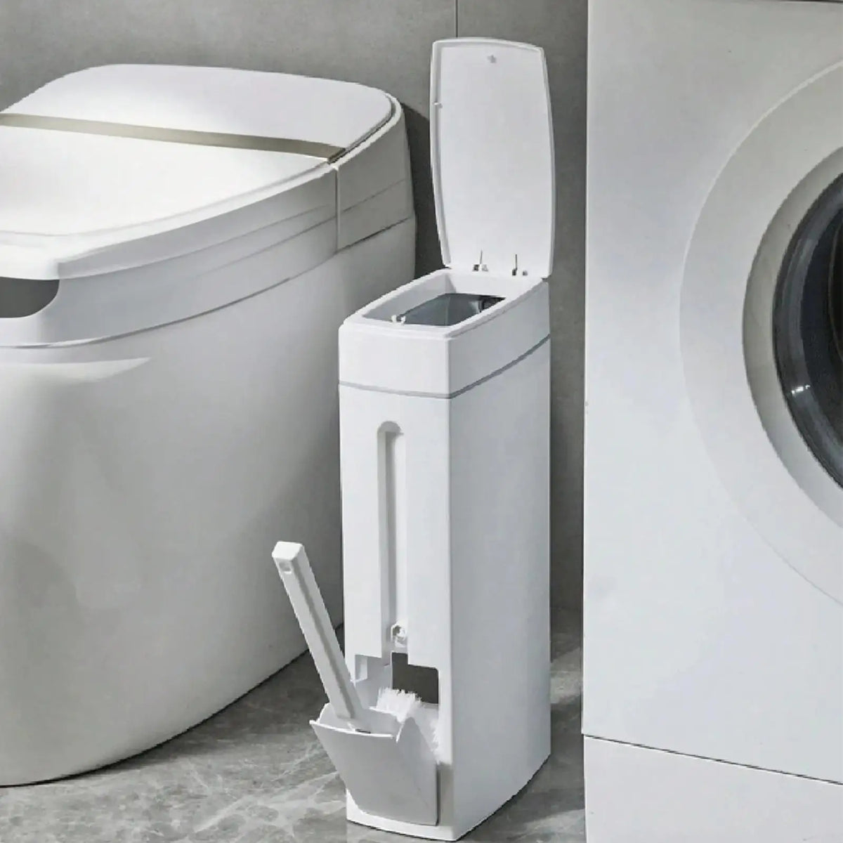 Bathroom Trash Can & Toilet Brush Combo - Space-Saving Slim Garbage Bin with Lid
