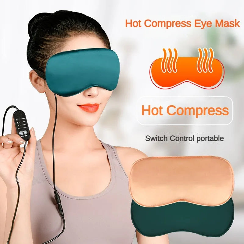 Silk USB Heated Eye Mask — Hot Steam Compress, Temperature-Controlled Sleep Blindfold for Comfortable Rest