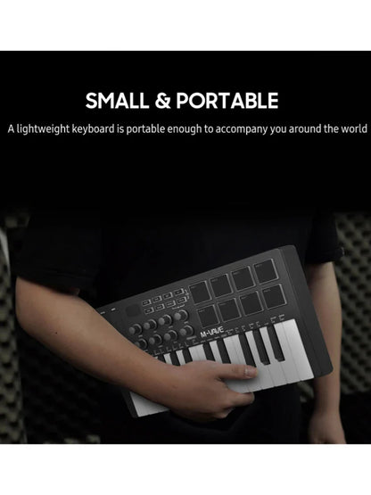 M-VAVE 25 Key MIDI Control Keyboard – Portable USB, Velocity-Sensitive Keys, 8 RGB Pads, 8 Knobs