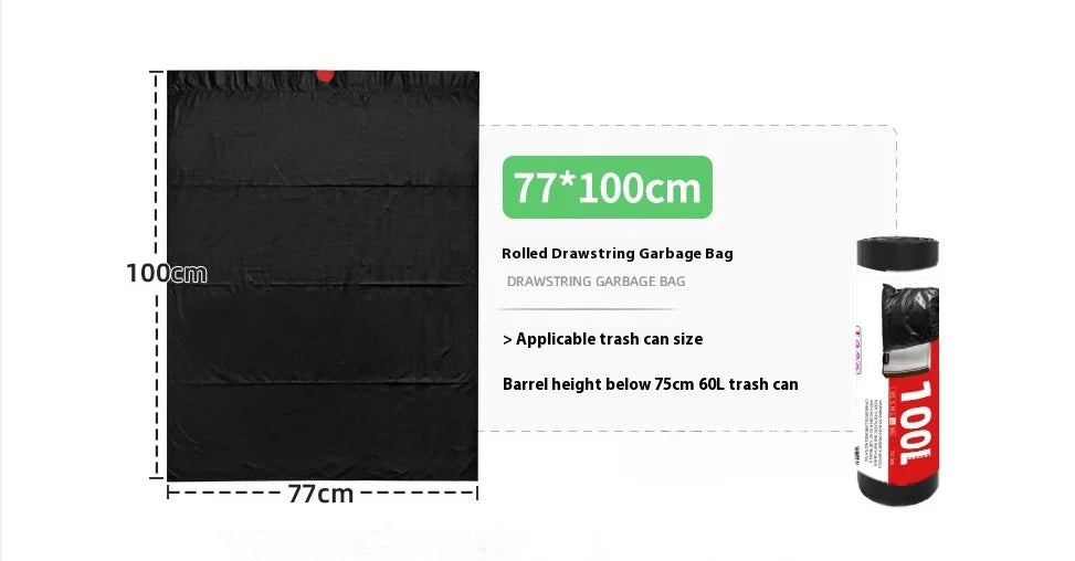 Extra Large Drawstring Garbage Bags – Thickened Black Waste Bags for Kitchen, Hotel & Commercial Sanitation