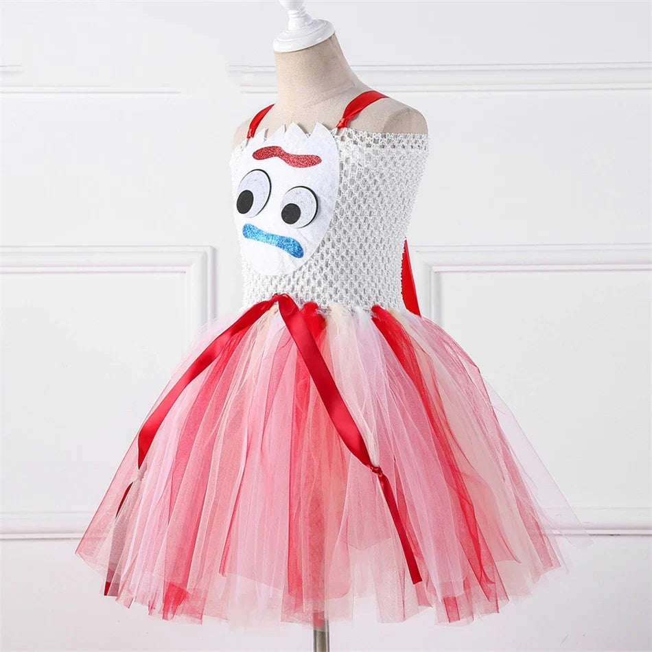 Kids Toy Story Character Tutu Dress - Woody, Jessie, Buzz & Forky Cosplay Costume for Halloween & Stage Performances