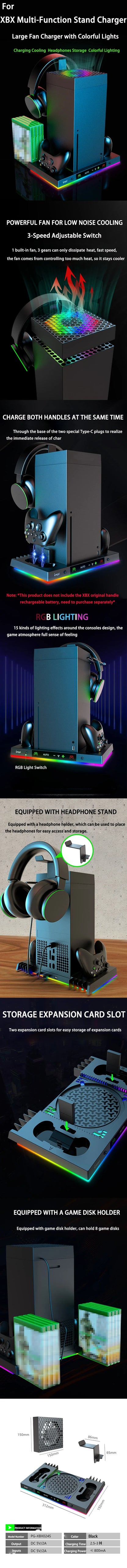 IPEGA Console Charging Dock for Xbox – Smart Temperature Control Dock with Overhead Cooling Fan and RGB Light Stand XBX024S