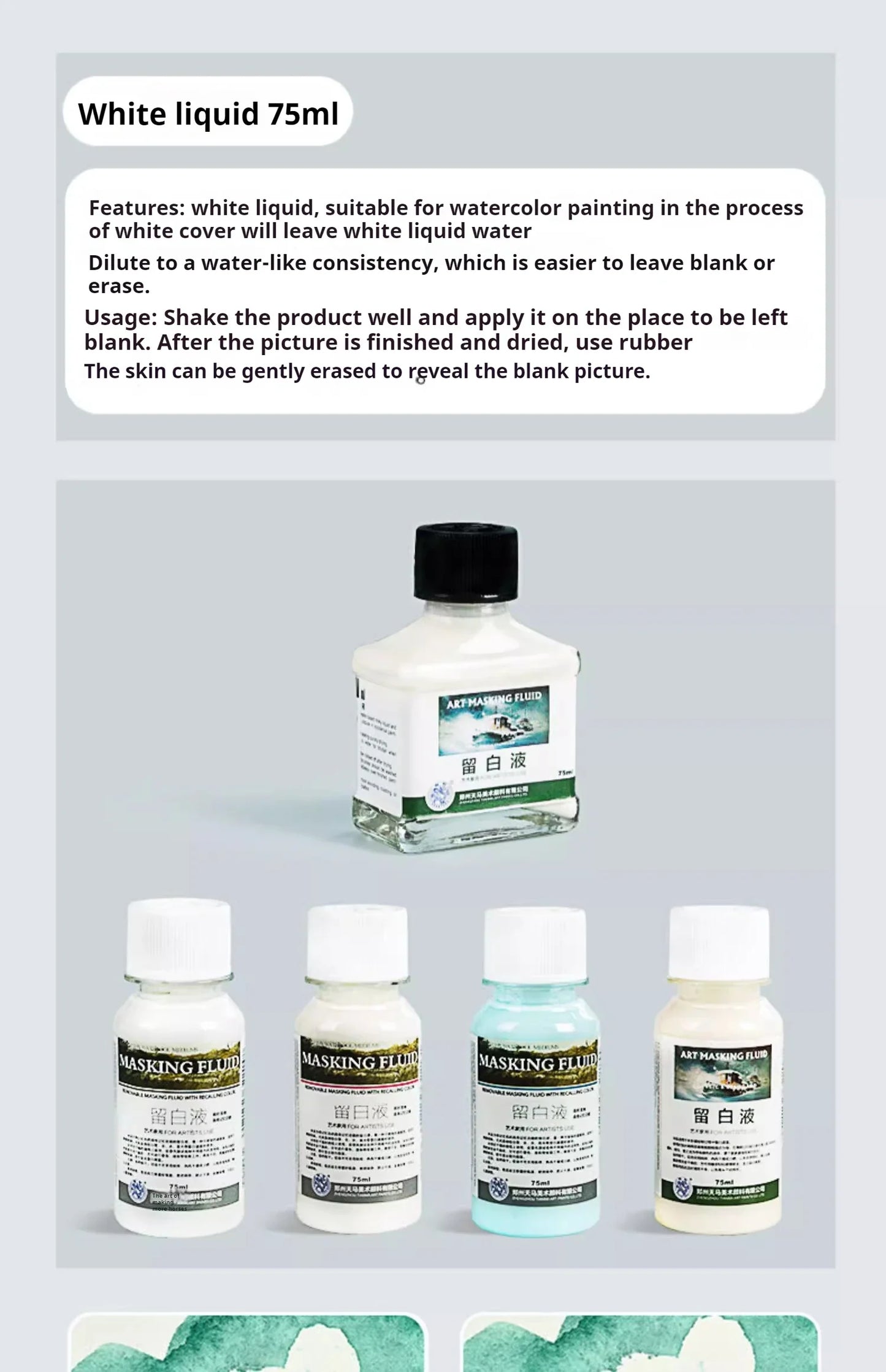 Art Masking Fluid – 18/30/75ml Stay White Cover Liquid for Watercolor Painting, School & Office Art Supplies