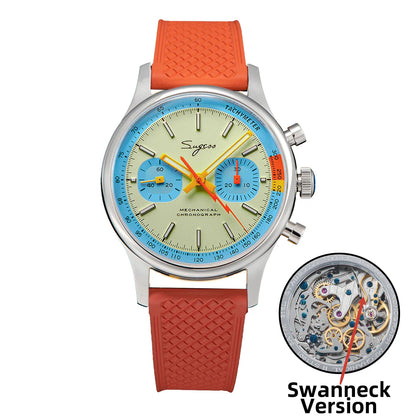 Sugess Pilot Men’s Chronograph Watch — Original ST1901 Mechanical Movement, Sapphire Crystal, Waterproof Racing Strap