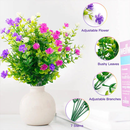4 Bundles UV Resistant Artificial Plants – Faux Bushes Plastic Flowers for Outdoor Garden, Porch, Wedding & Farmhouse Decor