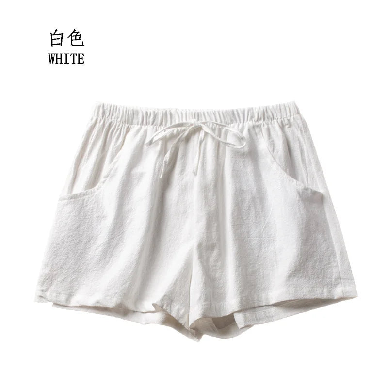 Women’s Cotton Linen High Waist Shorts — Black Casual Fashion Workout Sport Shorts