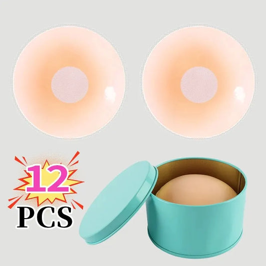 12PCS Silicone Latex Anti-Glare Stickers – Invisible, Breathable Breast Care Underwear with Travel Box Packaging