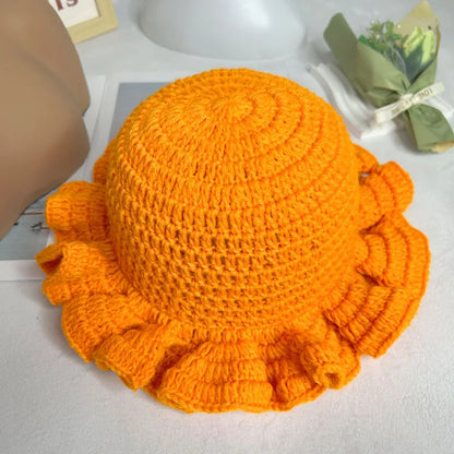 Handmade Crochet Conical Bucket Hat – Ruffled Brim Fisherman Hat for Women, Stylish Sun Protection Cap