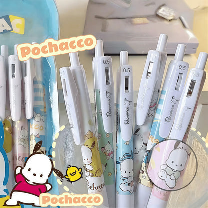 6PCS Kawaii Sanrio Pochacco Gel Pens – Cute Cartoon Retractable Pens for Writing, Journals & Office Supplies