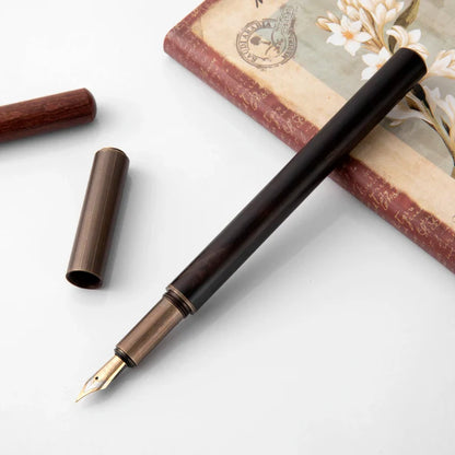 Luxury Retro Wood and Bronze Fountain Pen - 0.5mm Calligraphy Ink Pen for Business, Art, and School, Ideal Student Stationery Gift