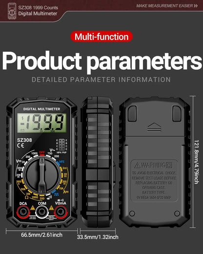 ANENG SZ308 1999-Count Multimeter — HFE Triode Tester, Square Wave Voltmeter & 10A Current Meter