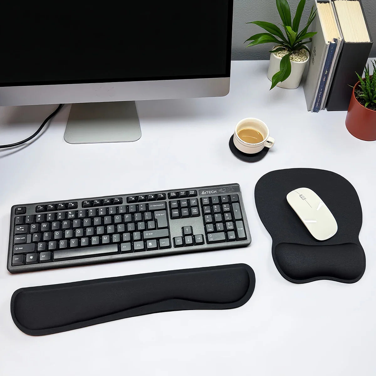 Ergonomic Keyboard Wrist Rest & Mouse Pad Set (3-Piece) with Memory Foam Cushion & Non-Slip Rubber Base for Comfort Support