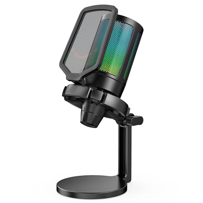 AmpliGame by FIFINE USB Gaming Microphone — RGB Condenser Mic with Gain Knob, Touch Mute for Streaming, Podcast, PC, Switch & PS5 A6NEO