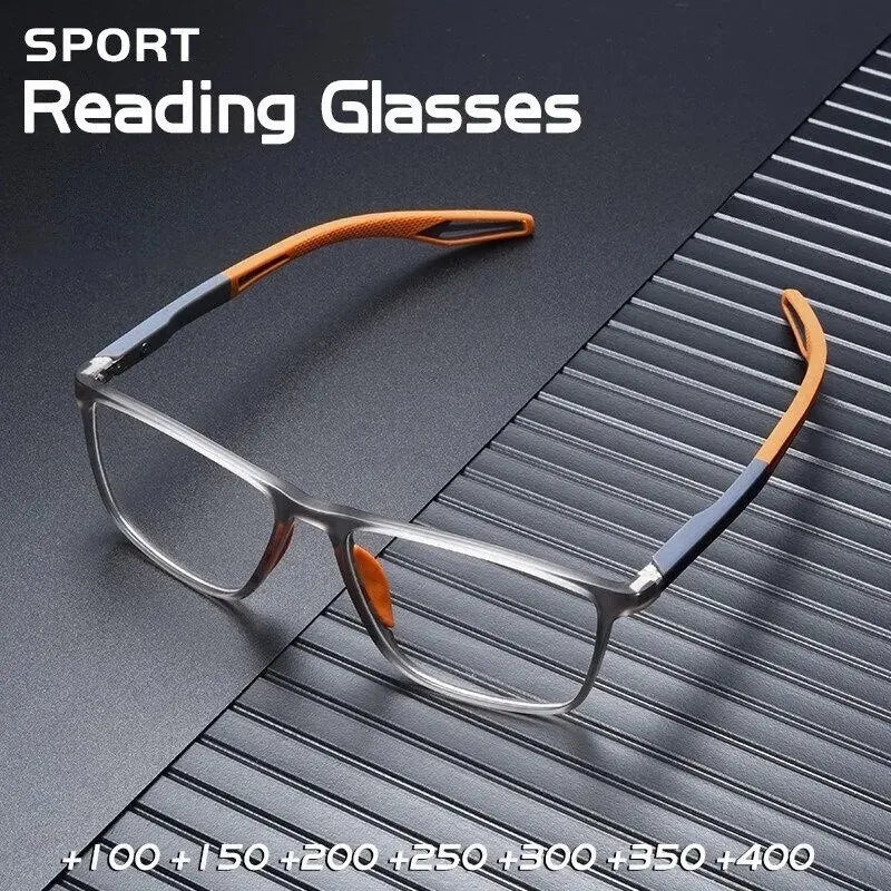 Fashion TR90 Reading Glasses for Men – Spring Leg Sports Presbyopia Eyewear with Anti-Blue Light, Diopter +1.00 to +4.00