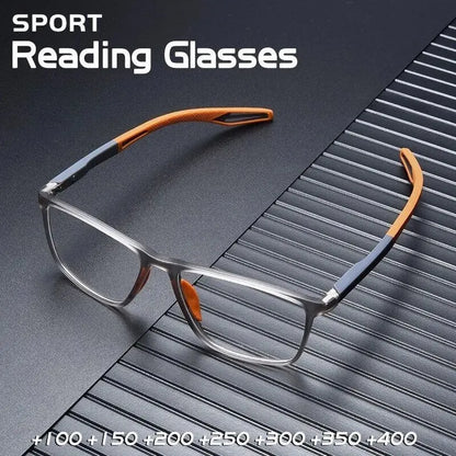 Fashion TR90 Reading Glasses for Men – Spring Leg Sports Presbyopia Eyewear with Anti-Blue Light, Diopter +1.00 to +4.00