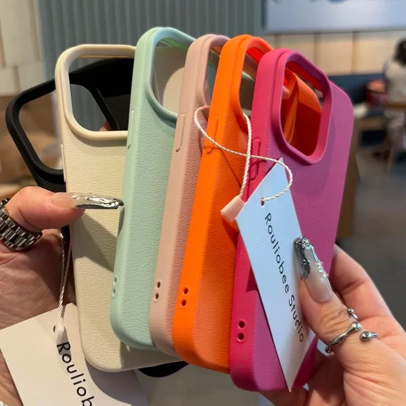 Candy Color Lichee Pattern Soft Phone Case – Shockproof Cover for iPhone 11–17, Pro Max, Air, 16E, X, XS, XR