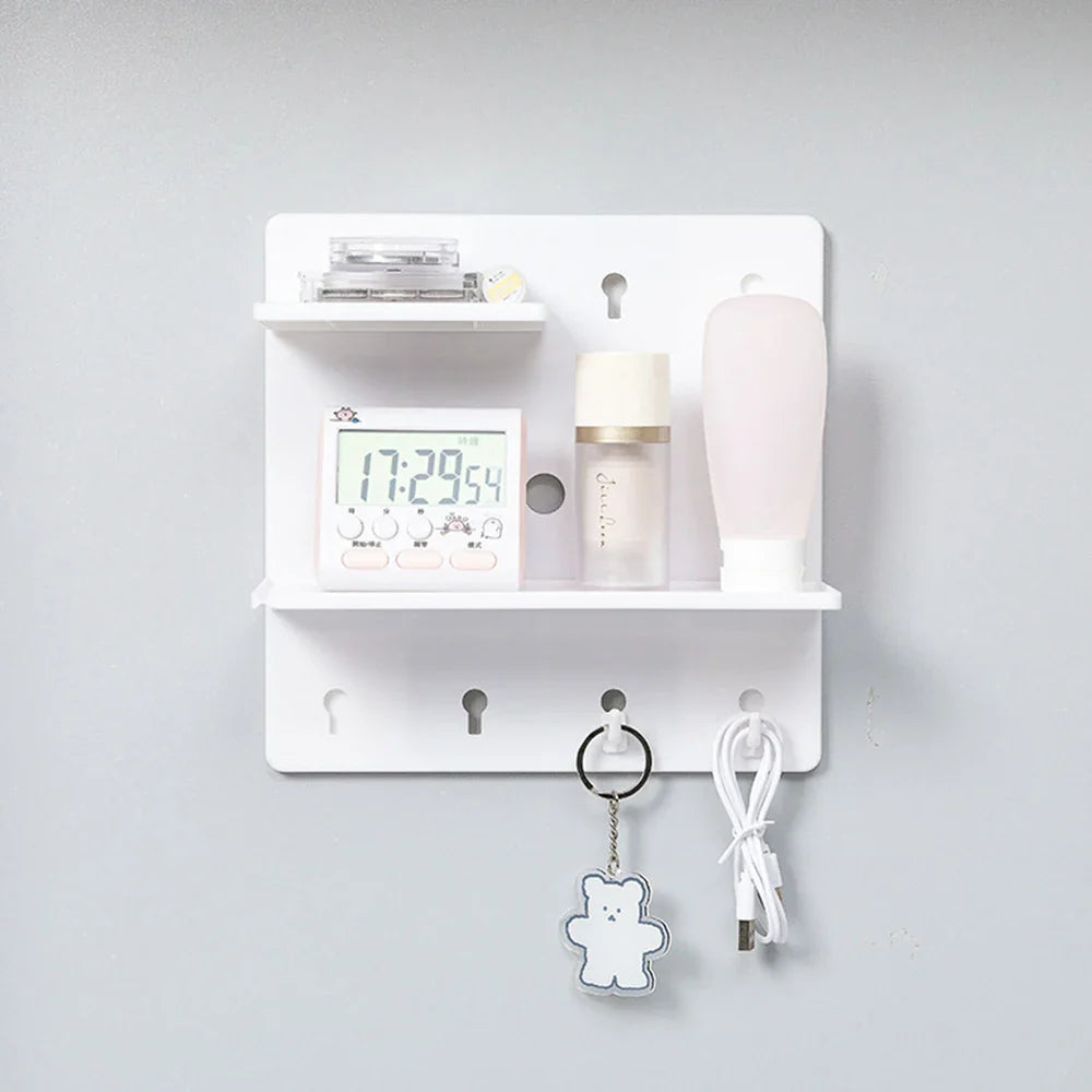 Wall-Mounted Perforation-Free Plastic Shelf – Bathroom & Dormitory Wall Hanging Organizer for Student Bedroom & Headboard