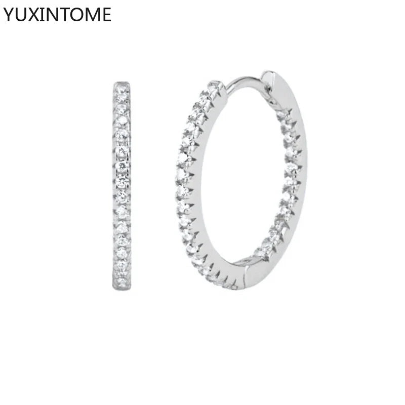 925 Sterling Silver White Zircon Hoop Earrings for Women – Fashion Geometric Crystal Silver Earrings Fine Jewelry Elegant Daily Wear Jewelry