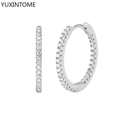 925 Sterling Silver White Zircon Hoop Earrings for Women – Fashion Geometric Crystal Silver Earrings Fine Jewelry Elegant Daily Wear Jewelry
