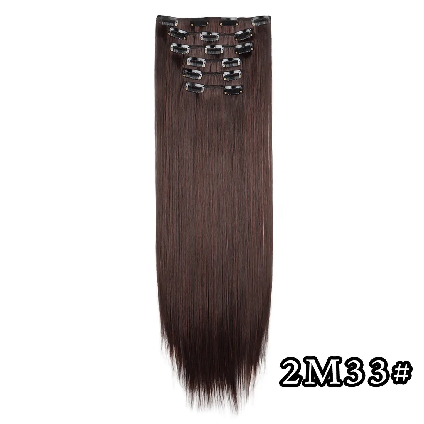 24-Inch 16 Clips-in Hair Extensions – Long Straight Synthetic Blonde & Black Hairpieces, Heat Resistant for Daily Use