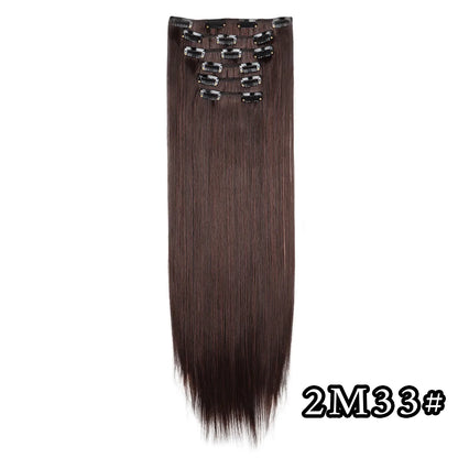 24-Inch 16 Clips-in Hair Extensions – Long Straight Synthetic Blonde & Black Hairpieces, Heat Resistant for Daily Use