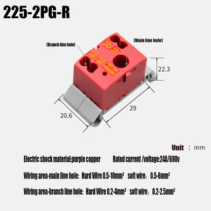 Push-In Modular Wire Connector Terminal Block – Compact 1-In Multiple-Out Splicing Lighting Connector, 225 Series (1Pc)