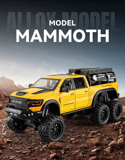 1:24 Dodge Mammoth RAM 1000 TRX 6x6 Diecast Model – Metal Alloy Pickup Toy Car with Lights for Kids & Collectors