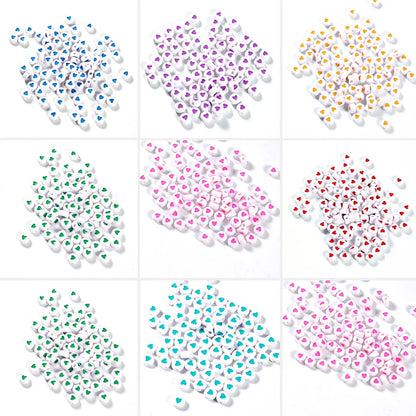 100Pcs 7mm Acrylic Flat Round Beads – Colorful Heart Pattern Spacer Beads for DIY Bracelet & Earring Jewelry Making Supplies