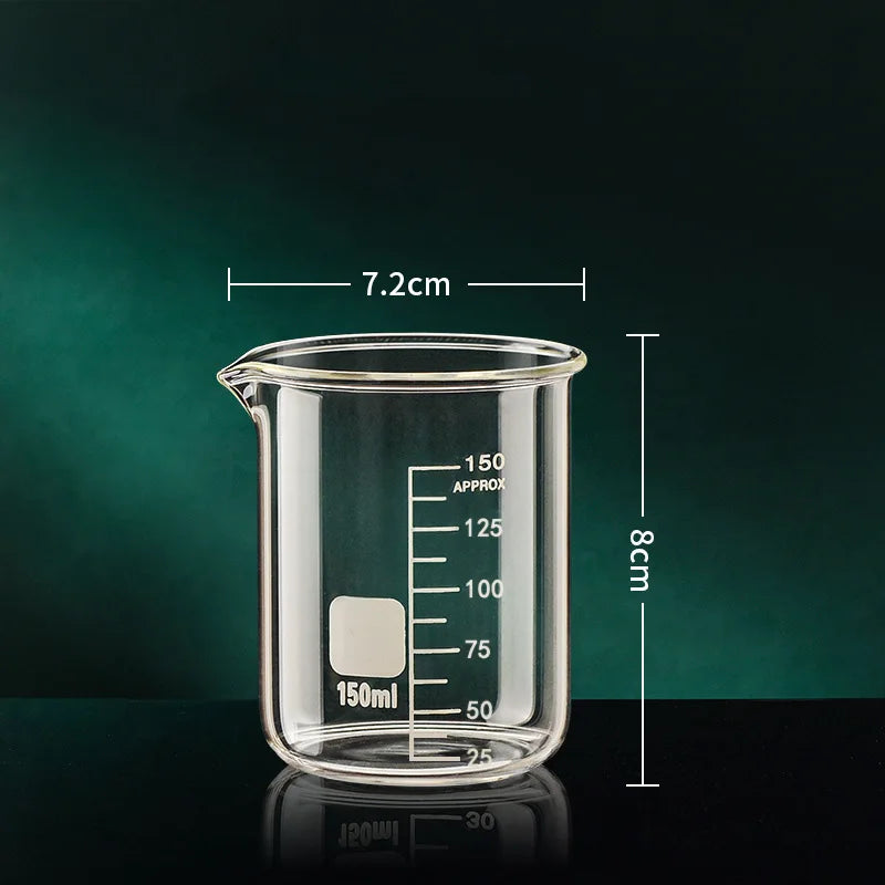 High Borosilicate Glass Measuring Cup – 50/100/150/250/500/1000ml Clear Scale Laboratory Beaker for Kitchen Baking & Mixing