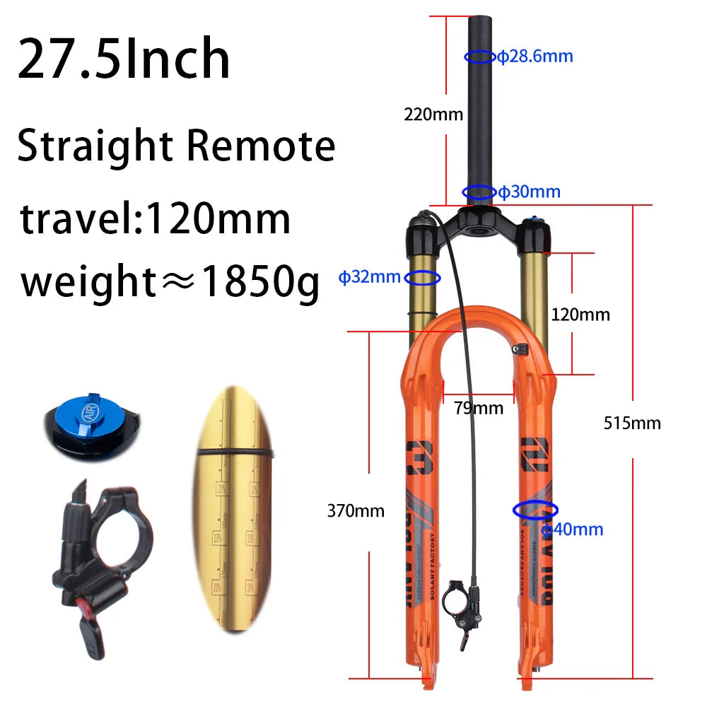 BOLANY Bike Air Fork – 27.5/29inch, 120mm Travel, Lightweight Magnesium Alloy Oil Air Suspension with Quick Release