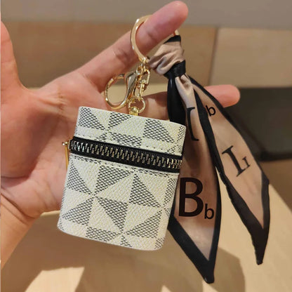 Mini Striped Textured Bucket Bag – AirPods & Small Items Case with Coin Purse and Hook (Fits AirPods 1/2/3/4/Pro)